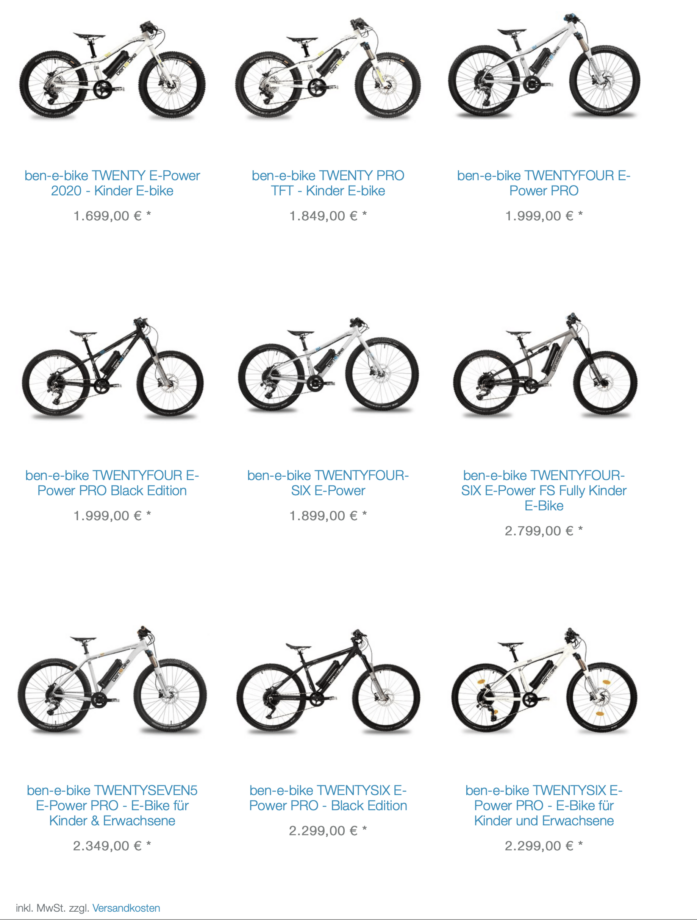 Überblick/Preise E-Bikes - Ihr Kinder E-Bike Fachhändler
